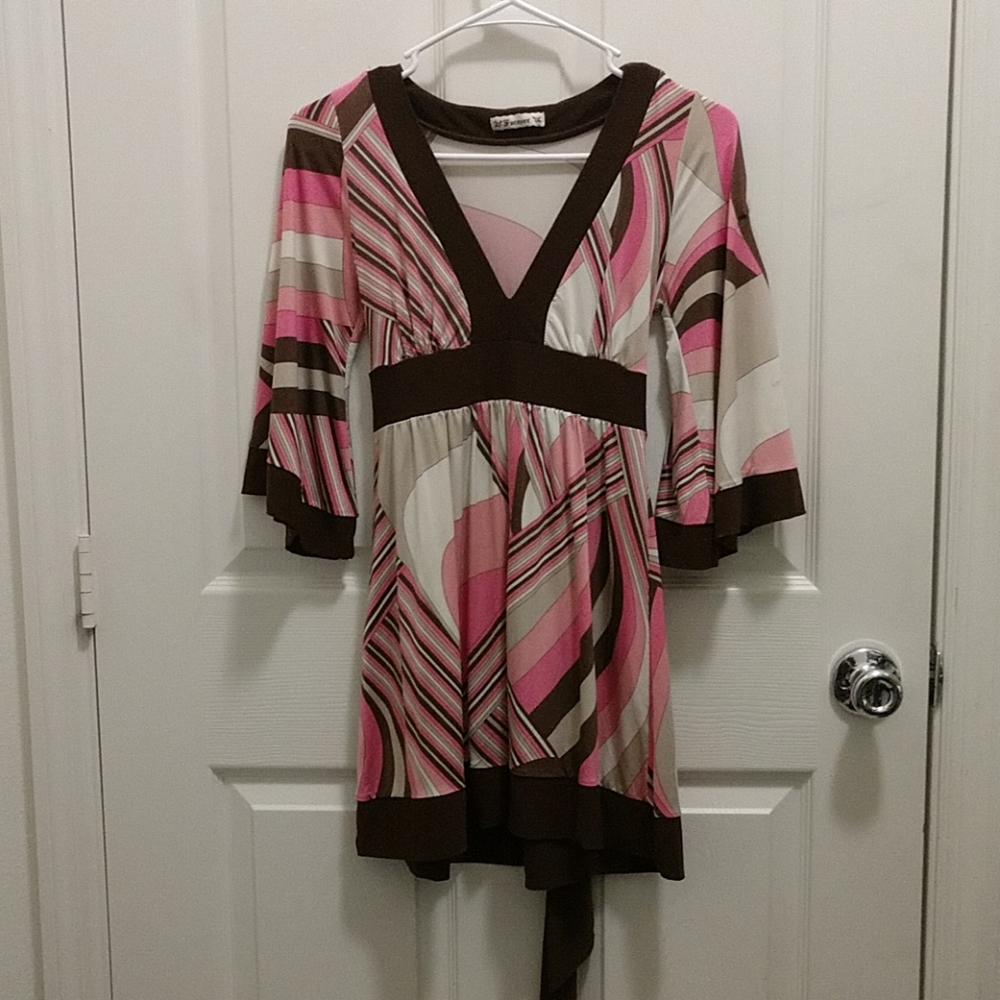 Pink, creme, brown and tan blouse